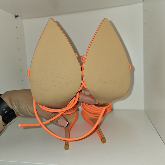 Neon Orange Strappy Sandals 11cm/ 4.33 inch Neon Heel Size 8.5 - Picture 7 of 11